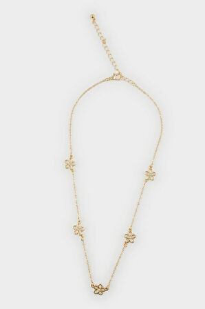 Kadın Çiçekli Gold Kolye