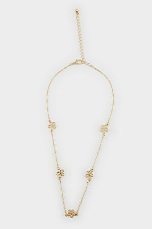 Kadın Çiçekli Gold Kolye