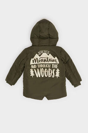 Erkek Bebek Su Geçirmez Kapüşonlu Pelüş Astar Fermuarlı Mont 