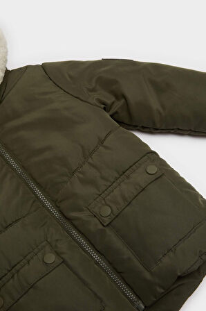 Erkek Bebek Su Geçirmez Kapüşonlu Pelüş Astar Fermuarlı Mont 