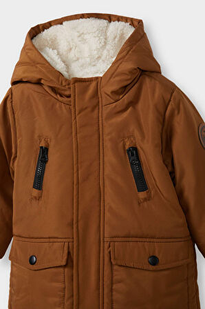 Erkek Bebek Su Geçirmez Kapüşonlu Pelüş Astar Mont