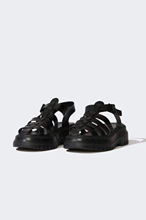 DeFacto Kadın Yüksek Taban Suni Deri Sandalet C3725AX25SMBK26