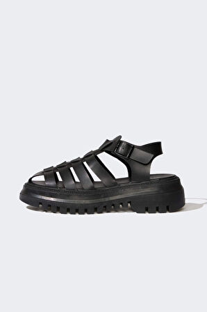 DeFacto Kadın Yüksek Taban Suni Deri Sandalet C3725AX25SMBK26