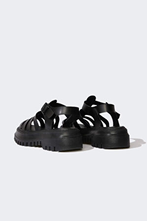 DeFacto Kadın Yüksek Taban Suni Deri Sandalet C3725AX25SMBK26