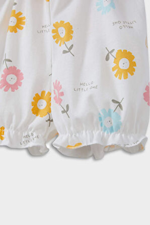 DeFacto Kız Bebek 2'li Takım Çiçekli Penye Kısa Kollu Tişört Salopet E8367A525SMWT47