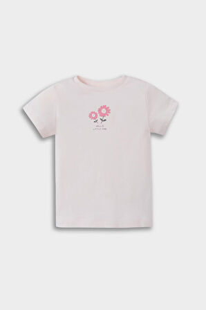 DeFacto Kız Bebek 2'li Takım Çiçekli Penye Kısa Kollu Tişört Salopet E8367A525SMWT47