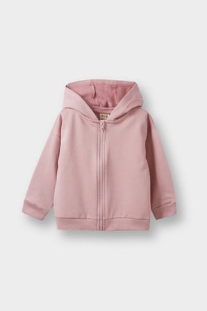 Kız Bebek Kapüşonlu İçi Yumuşak Tüylü Fermuarlı Sweatshirt 