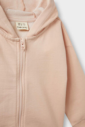 Kız Bebek Kapüşonlu İçi Yumuşak Tüylü Fermuarlı Sweatshirt 