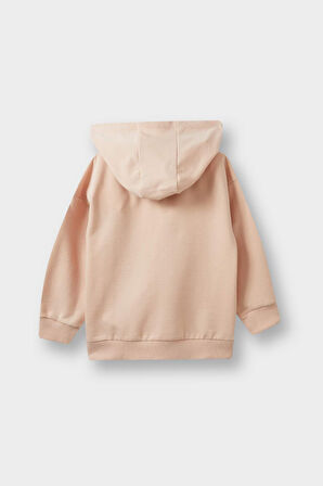 Kız Bebek Kapüşonlu İçi Yumuşak Tüylü Fermuarlı Sweatshirt 