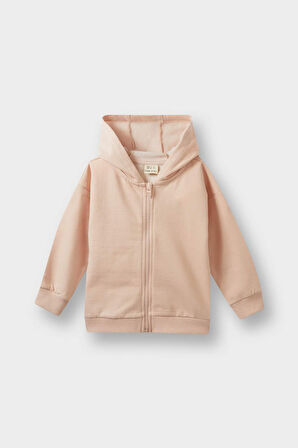 Kız Bebek Kapüşonlu İçi Yumuşak Tüylü Fermuarlı Sweatshirt 