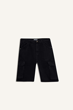 %100 Pamuk Kargo Fit Jean Bermuda Şort