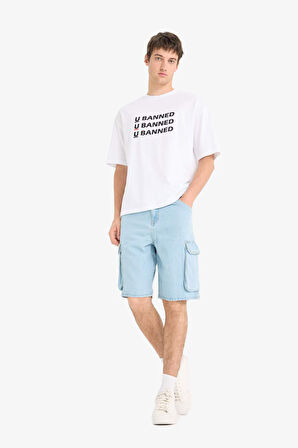 %100 Pamuk Kargo Fit Jean Bermuda Şort