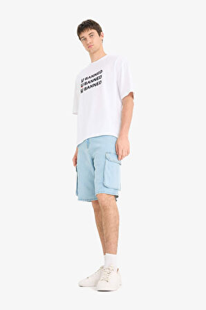 %100 Pamuk Kargo Fit Jean Bermuda Şort