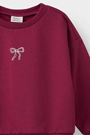 Kız Bebek Bisiklet Yaka İçi Yumuşak Tüylü Baskılı Sweatshirt