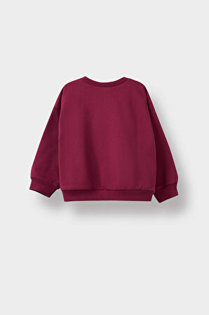 Kız Bebek Bisiklet Yaka İçi Yumuşak Tüylü Baskılı Sweatshirt