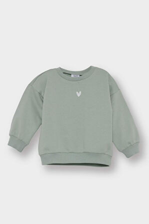 Kız Bebek Bisiklet Yaka İçi Yumuşak Tüylü Baskılı Sweatshirt
