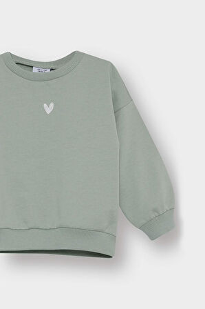 Kız Bebek Bisiklet Yaka İçi Yumuşak Tüylü Baskılı Sweatshirt