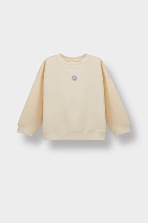 Kız Bebek Bisiklet Yaka Çiçekli Sweatshirt