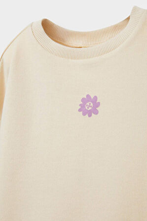 Kız Bebek Bisiklet Yaka Çiçekli Sweatshirt