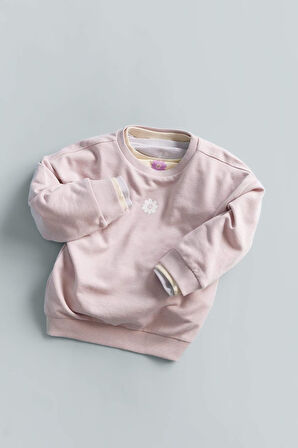 Kız Bebek Bisiklet Yaka Çiçekli Sweatshirt
