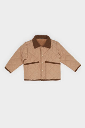 Erkek Bebek Su Geçirmez Kontrast Yakalı Çıtçıtlı Mont