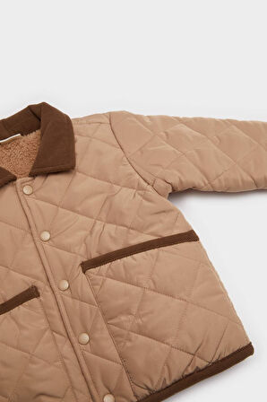 Erkek Bebek Su Geçirmez Kontrast Yakalı Çıtçıtlı Mont