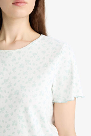 DeFacto Pijama Takımı Ribana Kısa Kollu Pijama Üstü Esnek Belli Uzun Pijama Altı-Fall in Love E6679AX25SPER98