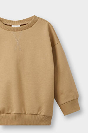 Erkek Bebek Bisiklet Yaka İçi Yumuşak Tüylü Basic Düz 2'li Sweatshirt