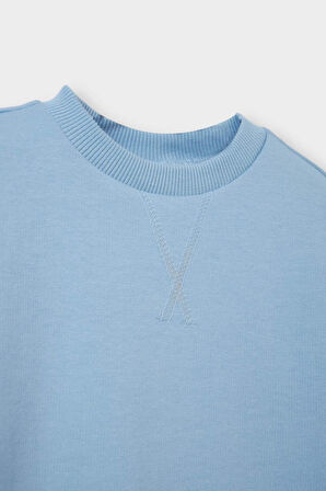 Erkek Bebek Bisiklet Yaka Basic Düz Sweatshirt