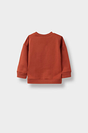 Erkek Bebek Bisiklet Yaka Basic Düz Sweatshirt