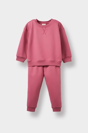Kız Bebek 2'li Takım İçi Yumuşak Tüylü Sweatshirt Eşofman Altı