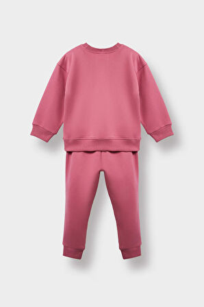 Kız Bebek 2'li Takım İçi Yumuşak Tüylü Sweatshirt Eşofman Altı