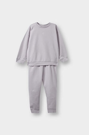 Kız Bebek 2'li Takım Basic Düz Sweatshirt Eşofman Altı