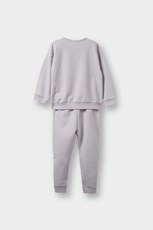 Kız Bebek 2'li Takım Basic Düz Sweatshirt Eşofman Altı