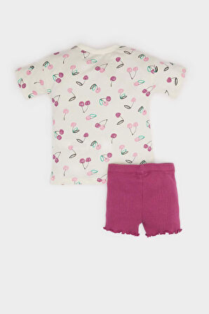DeFacto Kız Bebek 2'li Takım Desenli Kısa Kollu Tişört Beli Lastikli Şort E8432A525SMWT47