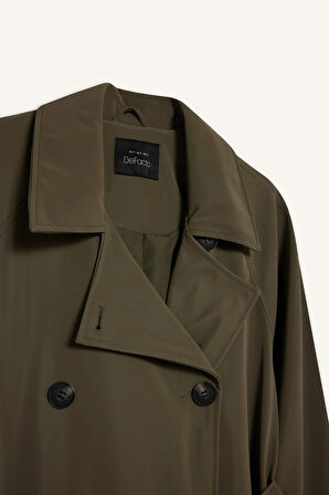 Regular Fit Suni Deri Kemerli Uzun Trençkot