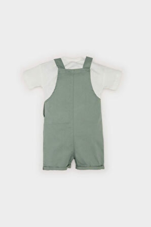 Erkek Bebek 2'li Takım Baskılı Kısa Kollu Tişört Salopet Tulum