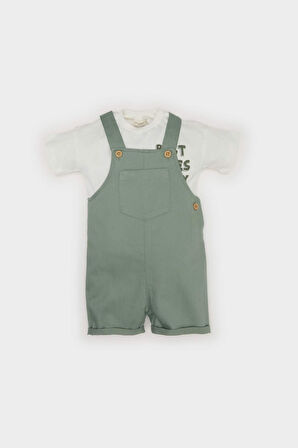 Erkek Bebek 2'li Takım Baskılı Kısa Kollu Tişört Salopet Tulum