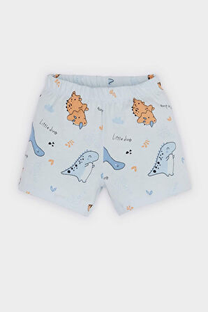 Erkek Bebek Pijama Takımı Dinazor Baskılı Kısa Kollu Penye Üst Beli Lastikli Şort