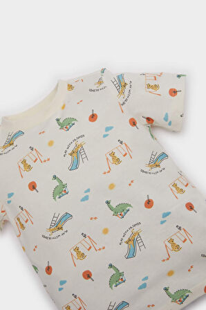 Erkek Bebek Pijama Takımı Dinazor Baskılı Kısa Kollu Penye Üst Beli Lastikli Şort