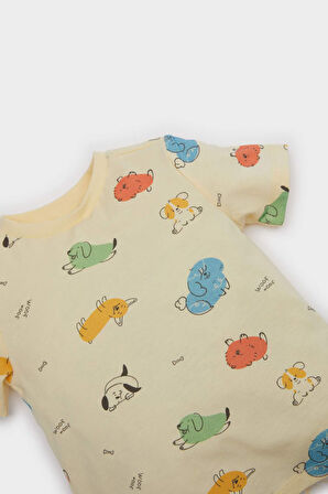 Erkek Bebek Pijama Takımı Desenli Kısa Kollu Penye Üst Beli Lastikli Şort
