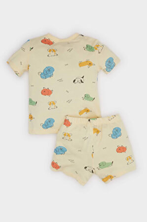 Erkek Bebek Pijama Takımı Desenli Kısa Kollu Penye Üst Beli Lastikli Şort