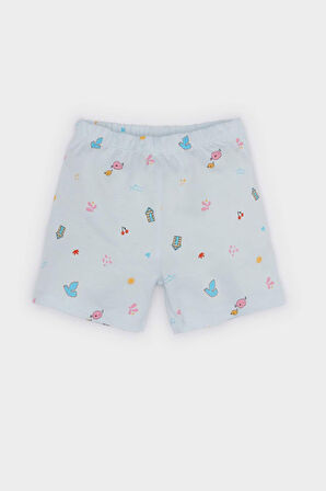 DeFacto Kız Bebek Pijama Takımı Desenli Kısa Kollu Penye Üst Beli Lastikli Şort E9603A525SMBE61