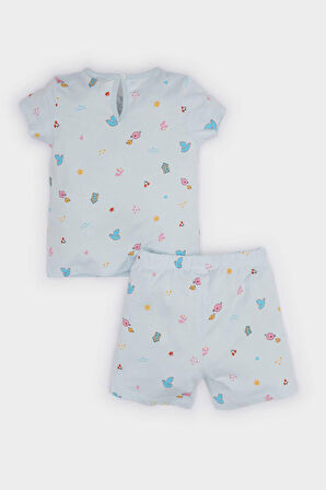 DeFacto Kız Bebek Pijama Takımı Desenli Kısa Kollu Penye Üst Beli Lastikli Şort E9603A525SMBE61