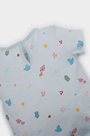Kız Bebek Pijama Takımı Desenli Kısa Kollu Penye Üst Beli Lastikli Şort