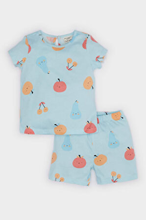 Kız Bebek Pijama Takımı Desenli Kısa Kollu Penye Üst Beli Lastikli Şort