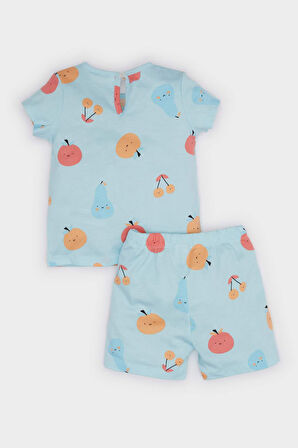 DeFacto Kız Bebek Pijama Takımı Desenli Kısa Kollu Penye Üst Beli Lastikli Şort E9604A525SMBE54