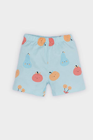 Kız Bebek Pijama Takımı Desenli Kısa Kollu Penye Üst Beli Lastikli Şort