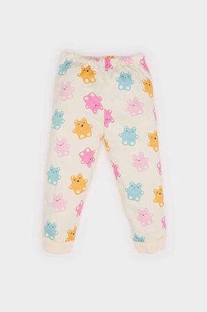 Kız Bebek Pijama Takımı Ayı Baskılı Uzun Kollu Penye Üst Beli Lastikli Uzun Alt