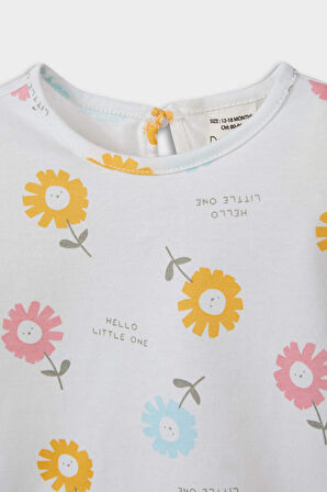 DeFacto Kız Bebek Pijama Takımı Çiçek Desenli Kısa Kollu Penye Üst Beli Lastikli Şort E9694A525SMWT47